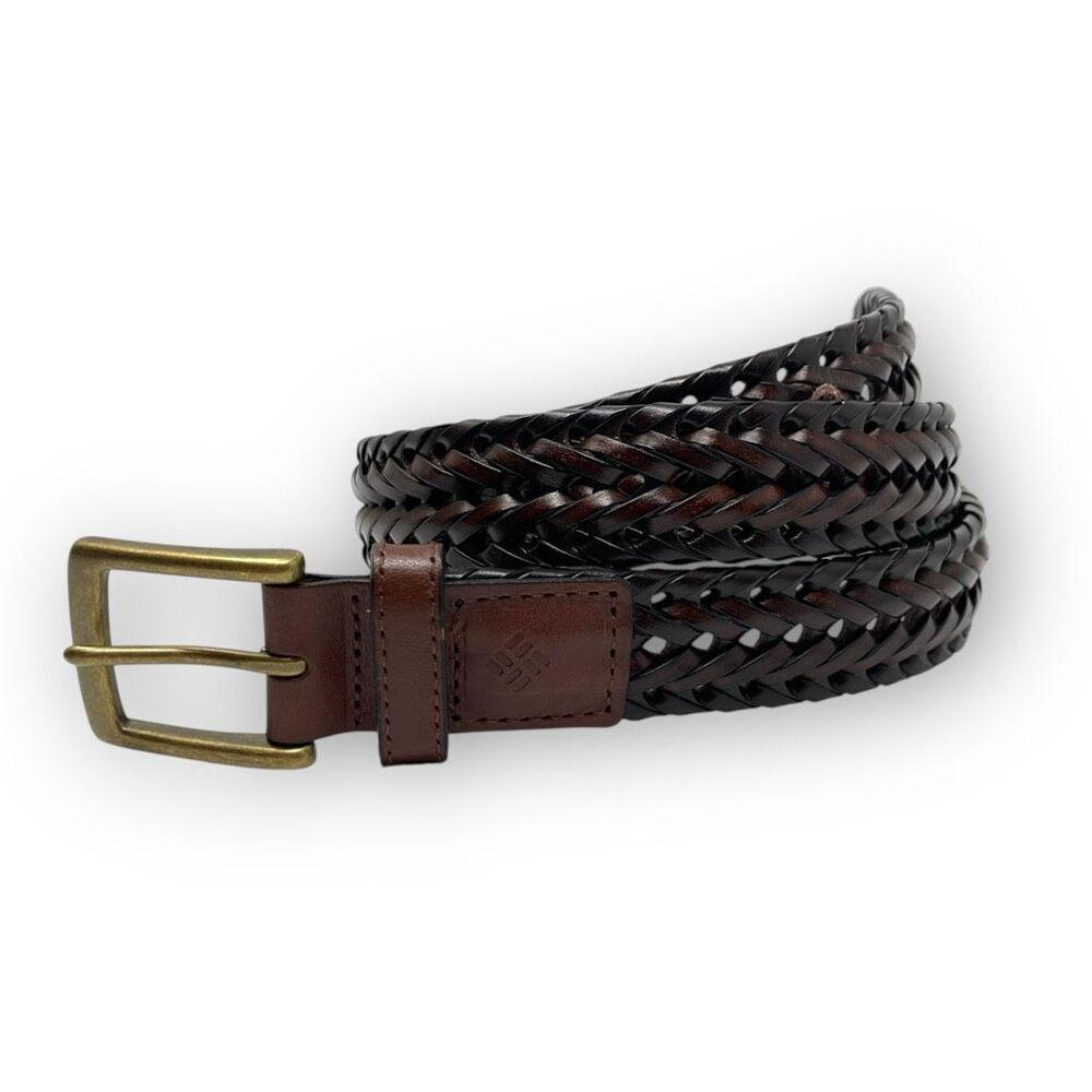 Columbia Belt Brown Leather Woven Braided Classic Preppy Sleek Men’s Size 38